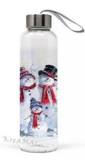 Sklenená fľaša - snehuliak s klobúkom (550ml)